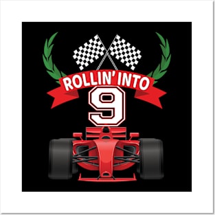 Rollin into 9 Years Old Racing Car Boys 9th Birthday Party product Posters and Art